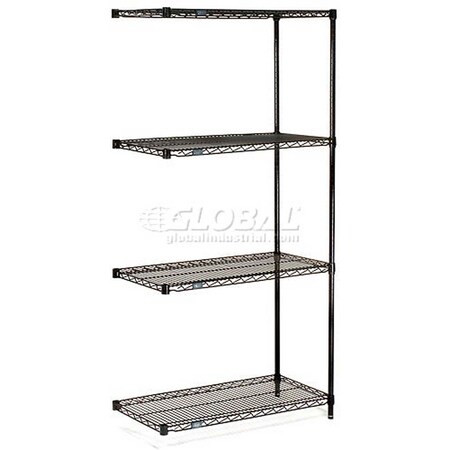 Nexel Black Epoxy, 4 Tier, Wire Shelving Add-On Unit, 48W x 14D x 63H A14486B